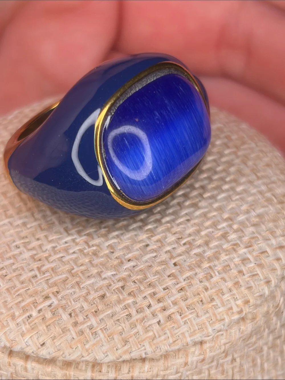 Blue Statement Wearable Ring with Gold Accent - Sz 6 1/2